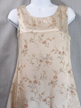 Vtg Joule Energy 90s Satin Floral Slip Maxi Dress 4 XS Ecru Bias Cut Romantic